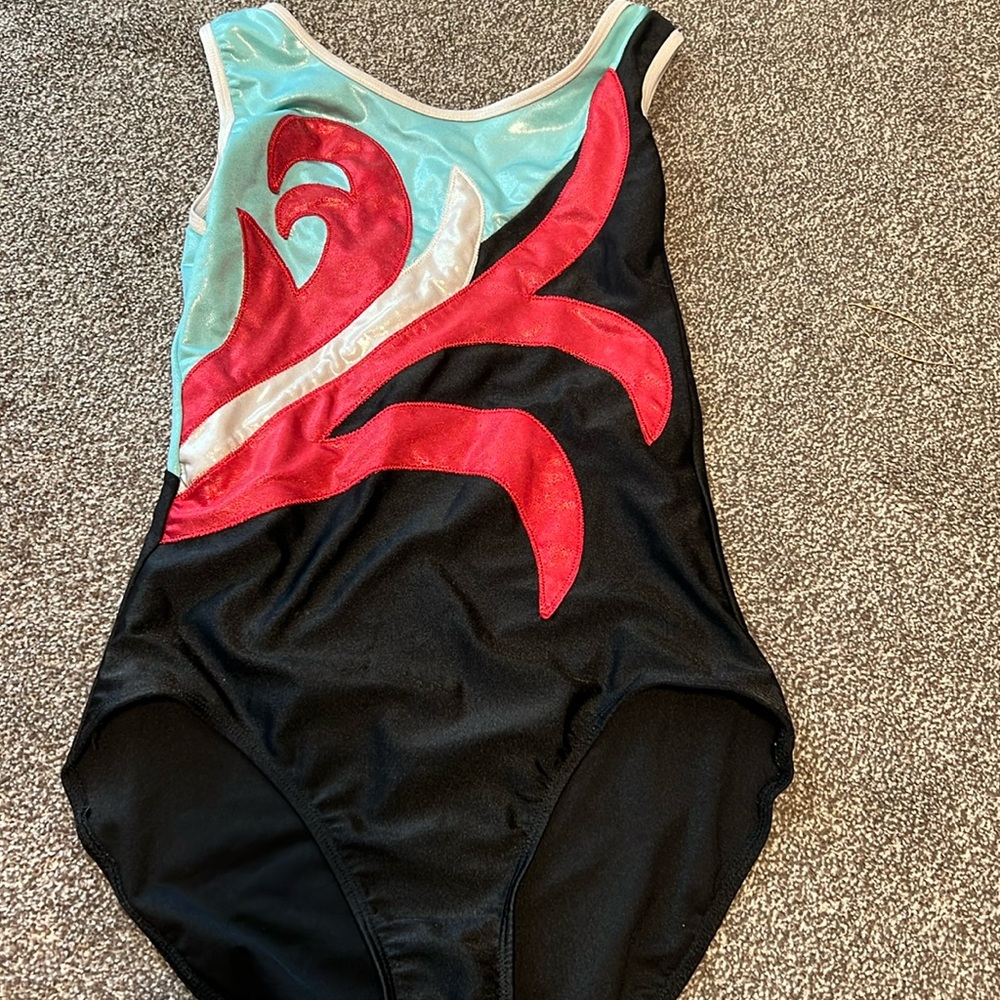 Perfect Balance Black Red Swirl Pattern Tank Leotard Adult Medium